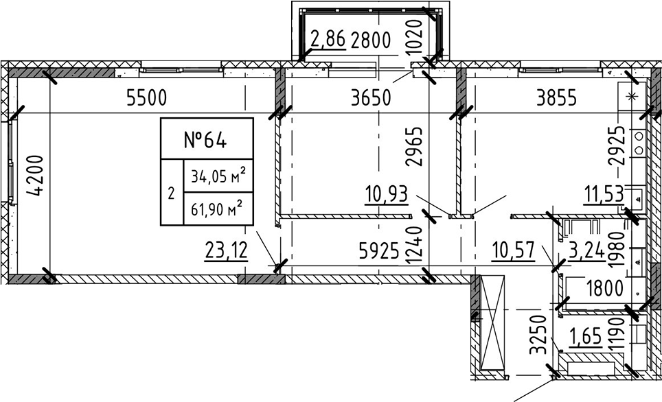 Планировка — Аннино Сити, 3-комн., 61 м²