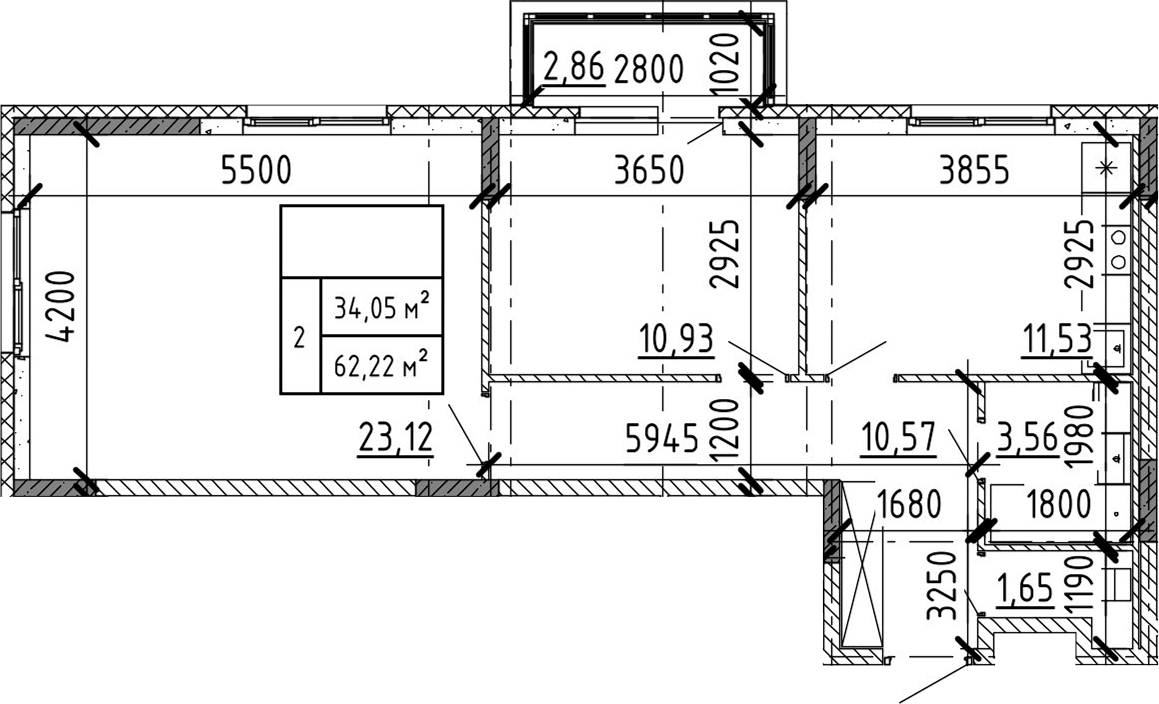 Планировка — Аннино Сити, 3-комн., 61 м²
