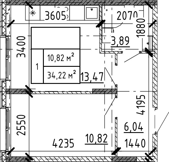 Планировка — Аннино Сити, 1-комн., 34 м²