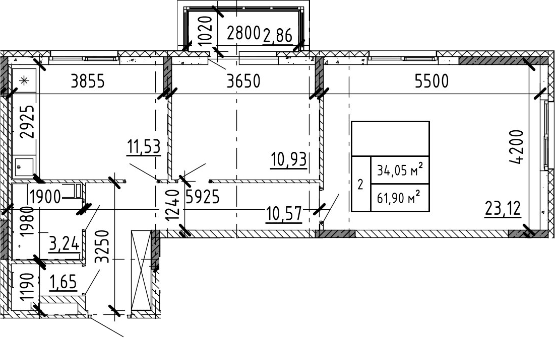 Планировка — Аннино Сити, 3-комн., 61 м²