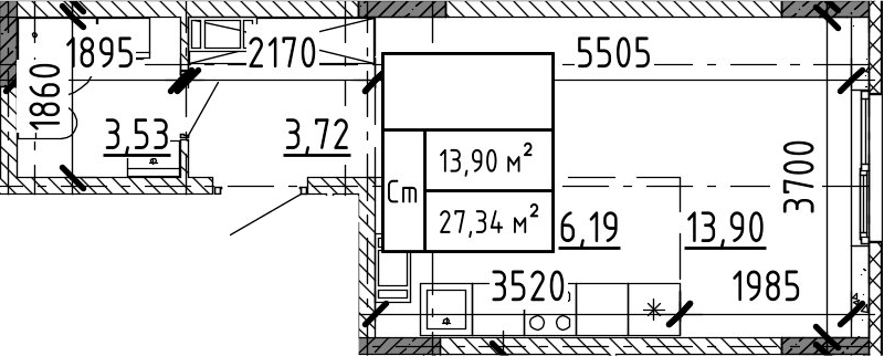 Планировка — Аннино Сити, Студия, 27 м²
