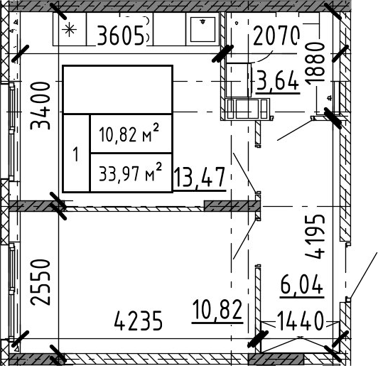 Планировка — Аннино Сити, 1-комн., 34 м²