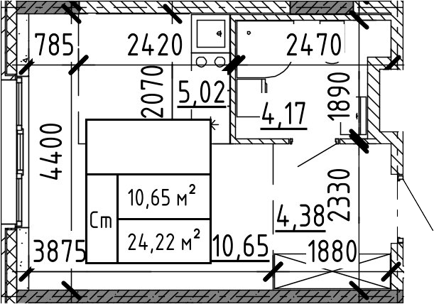 Планировка — Аннино Сити, Студия, 24 м²
