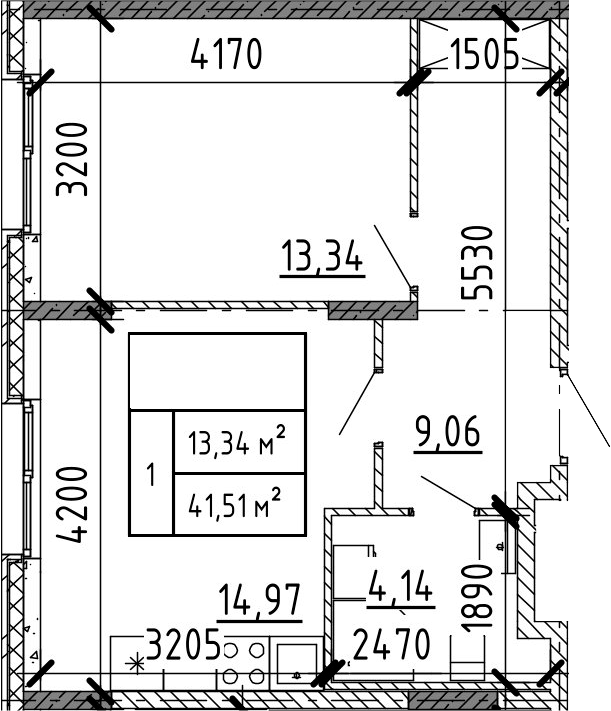 Планировка — Аннино Сити, 2-комн., 42 м²