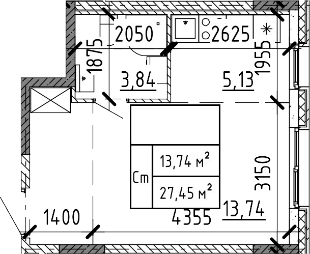 Планировка — Аннино Сити, Студия, 27 м²