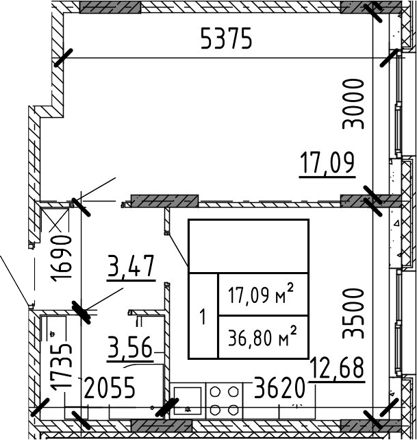 Планировка — Аннино Сити, 1-комн., 37 м²