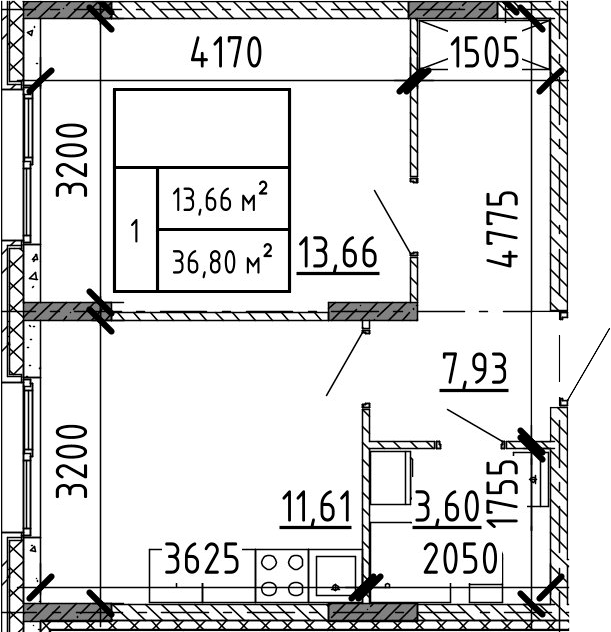 Планировка — Аннино Сити, 1-комн., 37 м²