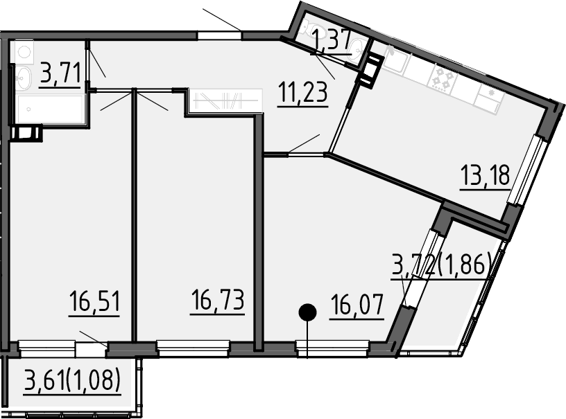Планировка — Невский берег, 3-комн., 79 м²