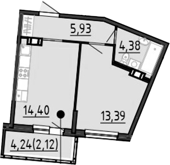 Планировка — Невский берег, 1-комн., 37 м²