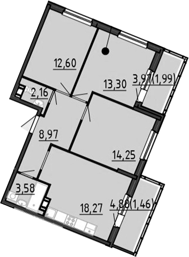 Планировка — Невский берег, 4-комн., 73 м²