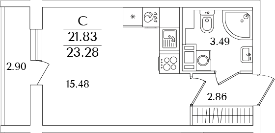 Планировка — Кинопарк, Студия, 22 м²