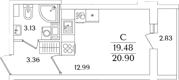 Планировка — Кинопарк, Студия, 19 м²