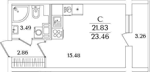 Планировка — Кинопарк, Студия, 22 м²