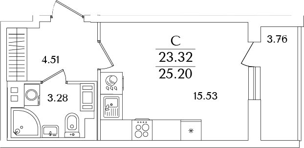 Планировка — Кинопарк, Студия, 23 м²