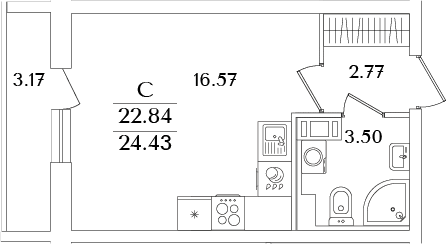 Планировка — Кинопарк, Студия, 23 м²
