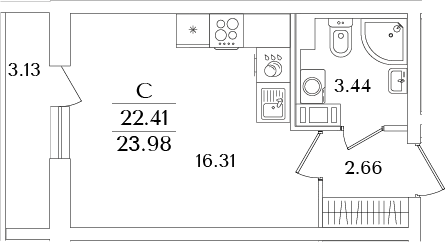 Планировка — Кинопарк, Студия, 22 м²