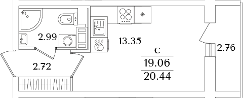 Планировка — Кинопарк, Студия, 19 м²