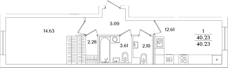 Планировка — Кинопарк, 1-комн., 40 м²