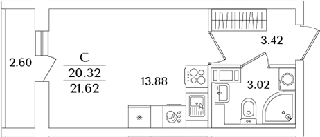 Планировка — Кинопарк, Студия, 20 м²