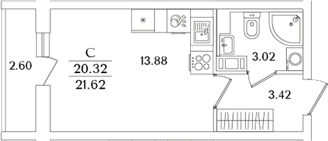 Планировка — Кинопарк, Студия, 20 м²