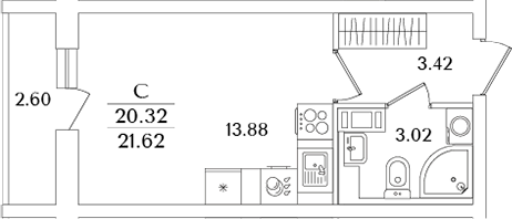 Планировка — Кинопарк, Студия, 20 м²