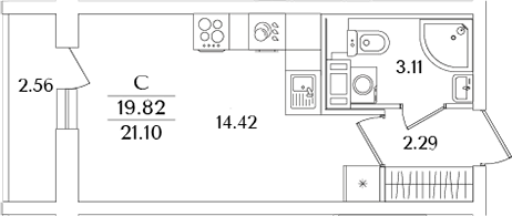 Планировка — Кинопарк, Студия, 20 м²