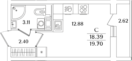 Планировка — Кинопарк, Студия, 18 м²