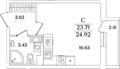 Планировка — Кинопарк, Студия, 24 м²