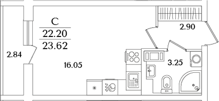 Планировка — Кинопарк, Студия, 22 м²
