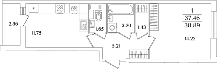 Планировка — Кинопарк, 1-комн., 37 м²