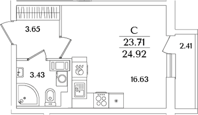 Планировка — Кинопарк, Студия, 24 м²