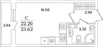 Планировка — Кинопарк, Студия, 22 м²