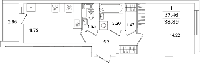 Планировка — Кинопарк, 1-комн., 37 м²