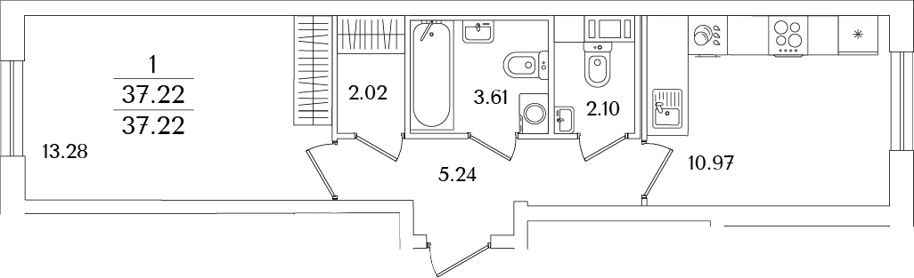 Планировка — Кинопарк, 1-комн., 37 м²