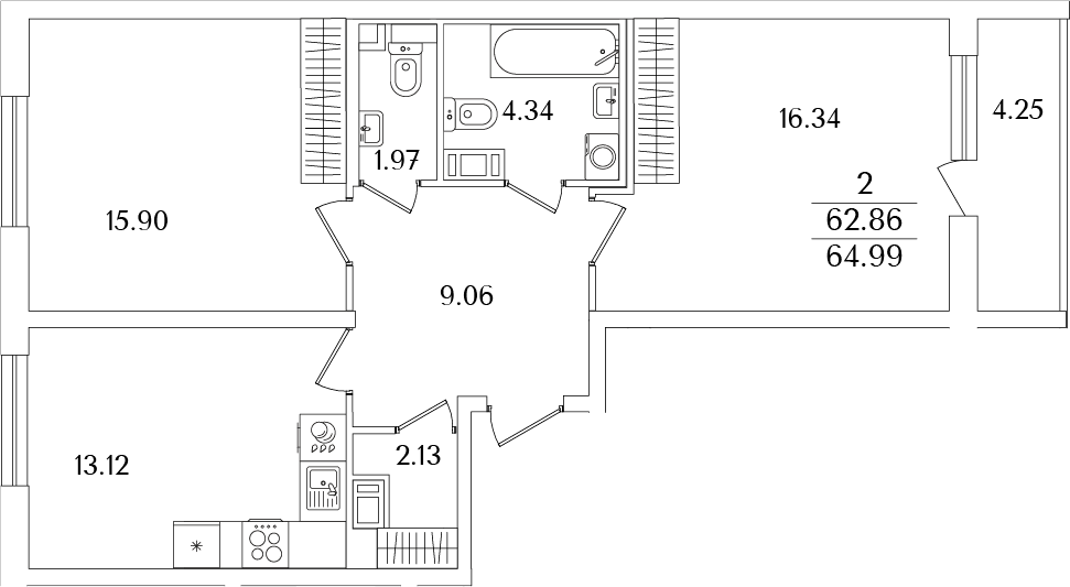 Планировка — Кинопарк, 2-комн., 63 м²