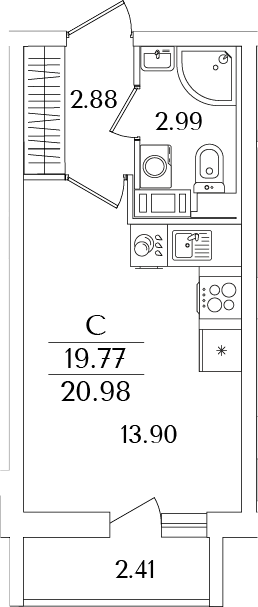 Планировка — Кинопарк, Студия, 20 м²