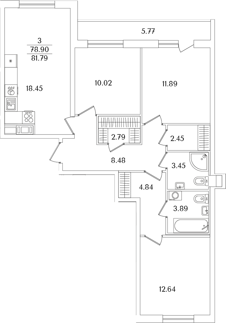 Планировка — Кинопарк, 4-комн., 79 м²