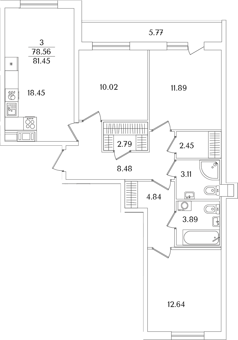 Планировка — Кинопарк, 4-комн., 79 м²