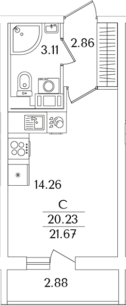 Планировка — Кинопарк, Студия, 20 м²