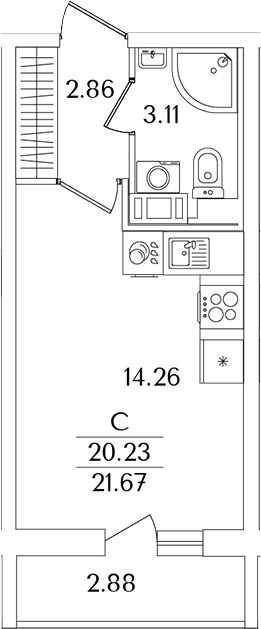 Планировка — Кинопарк, Студия, 20 м²