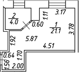 Планировка — Furman 1845 by Avenue-apart, Студия, 25 м²