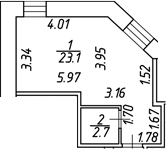 Планировка — Furman 1845 by Avenue-apart, Студия, 26 м²