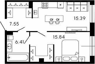 Планировка — 17/33, 2-комн., 45 м²