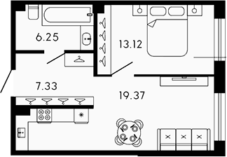 Планировка — 17/33, 2-комн., 46 м²