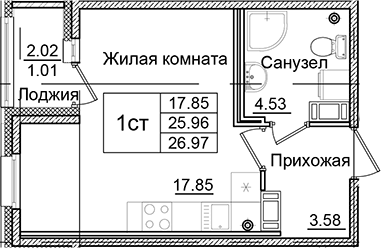 Планировка — Квартал Заречье, Студия, 26 м²