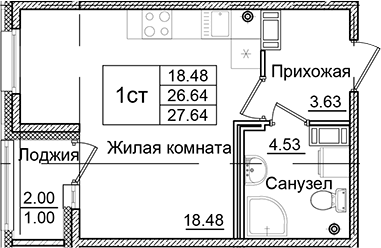 Планировка — Квартал Заречье, Студия, 27 м²