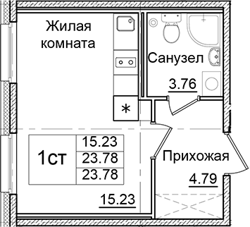 Планировка — Квартал Заречье, Студия, 24 м²