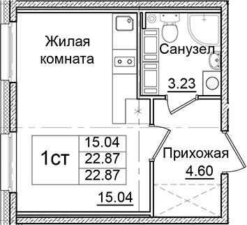 Планировка — Квартал Заречье, Студия, 23 м²