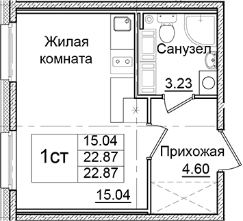 Планировка — Квартал Заречье, Студия, 23 м²