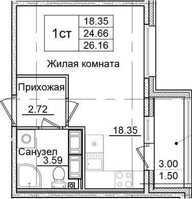 Планировка — Квартал Заречье, Студия, 25 м²